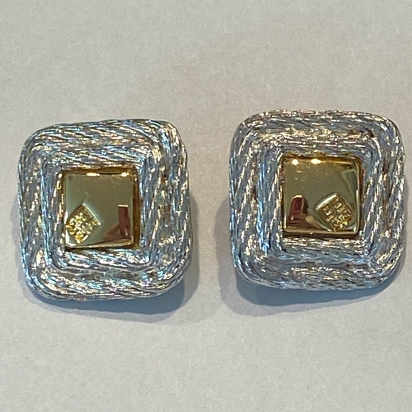 Givenchy Vintage Two Tone Square Clip On Earrings - Picture 1 of 5